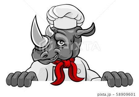 Rhino Chef Mascot Sign Cartoon Character 58909601