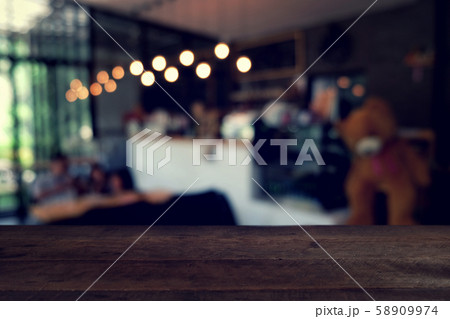 wood table on blur of cafe, coffee shop, bar, wood table on blur of cafe, coffee shop, bar, 58909974