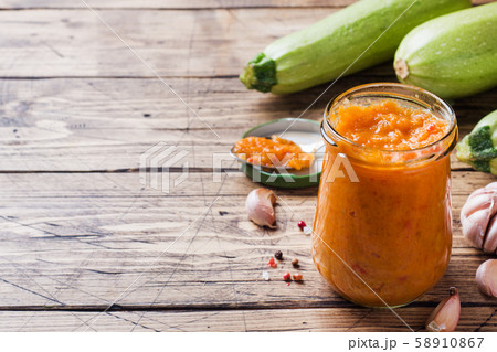 Homemade caviar from zucchini tomatoes and onions 58910867