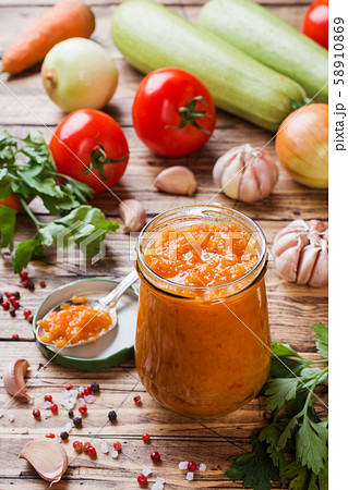Homemade caviar from zucchini tomatoes and onions Homemade caviar from zucchini tomatoes and onions 58910869