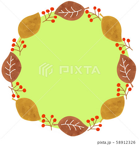 枯れ葉 落ち葉 木の実 リース フレームのイラスト素材 58912326 Pixta