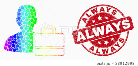 Vector Bright Pixel User Case Icon and Grunge Always Stamp 58912998