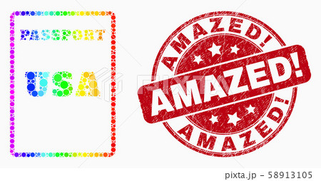 Vector Spectrum Dot USA Passport Icon and Grunge Amazed Exclamation Stamp 58913105