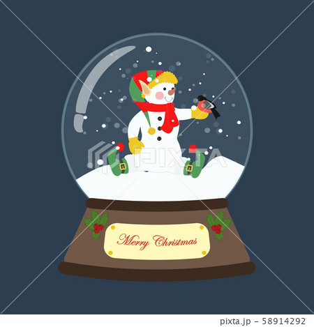 Snowman in christmas costume in snowball 58914292