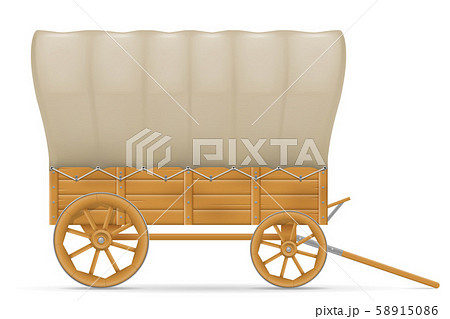 wooden wagon of the wild west with an awning 58915086