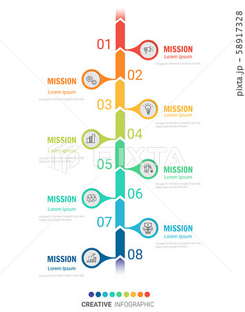 Infographic design template with numbers 8 option for Presentation infographic, Timeline infographics, steps or processes. Vector illustration. 58917328