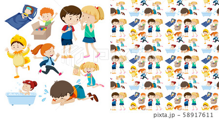 Seamless background design with kids in different Seamless background design with kids in different 58917611