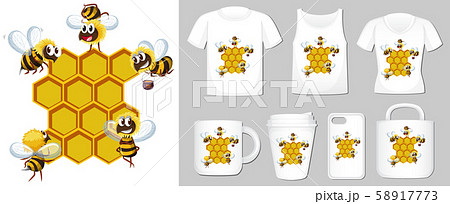 Graphic of bee and beehive on different product Graphic of bee and beehive on different product 58917773