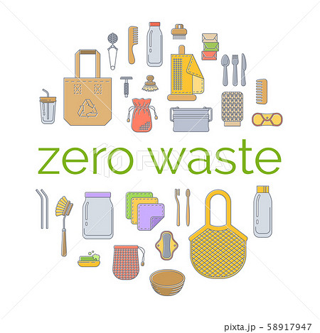 Zero Waste Plastic Free Go Green Flat Conceptのイラスト素材