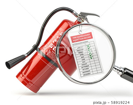 Fire extinguisher checking concept. Fire extinguisher checking concept. 58919224