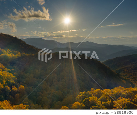 aerial view sunset in pisgah national forest at the Appalachian Mountains aerial view sunset in pisgah national forest at the Appalachian Mountains 58919900