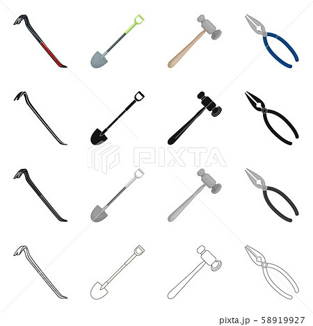 Isolated object of tool and construction sign. Set of tool and carpentry stock symbol for web. Isolated object of tool and construction sign. Set of tool and carpentry stock symbol for web. 58919927