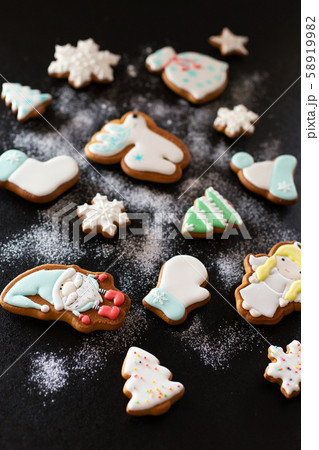 Christmas gift gingerbread on dark background. Christmas gift gingerbread on dark background. 58919982