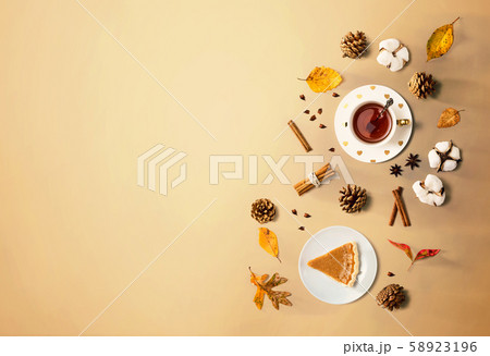 Pumpkin pie with cinnamon tea 58923196