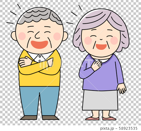 シニア カップル なるほどのイラスト素材