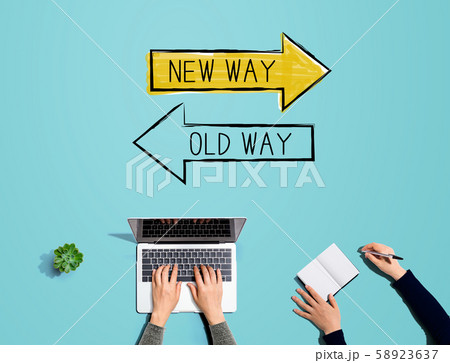 Old way or new way with people working together 58923637