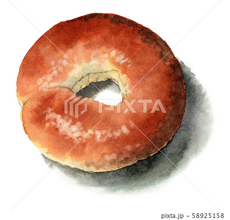 水彩で描いたプレーンベーグルパンのイラスト素材