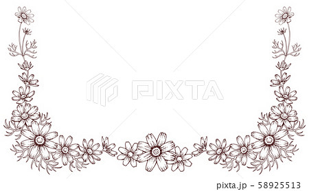 ボールペンで描いたコスモスのフレーム素材のイラスト素材