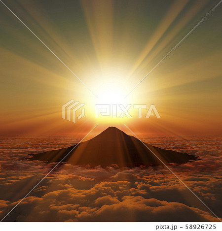 富士山の日の出のイラスト素材