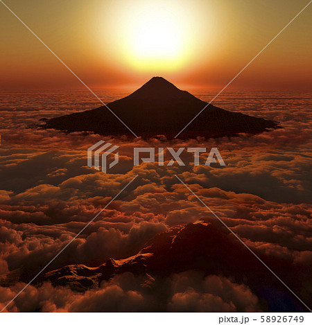 富士山の日の出のイラスト素材