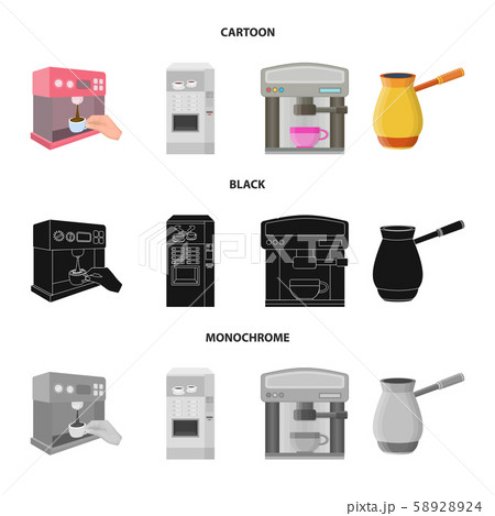 Isolated object of coffee and machine logo. Collection of coffee and kitchen stock symbol for web. Isolated object of coffee and machine logo. Collection of coffee and kitchen stock symbol for web. 58928924