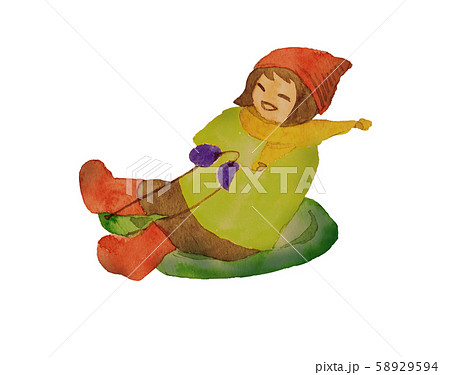 雪そりで遊ぶ女の子 58929594