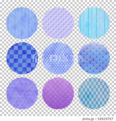 Japanese pattern watercolor style set blue 58929707