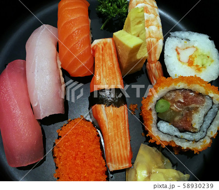 Japanese restaurant, colorful and healthy sushi 58930239