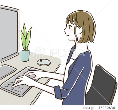 パソコン操作をする女性のイラスト素材 5300