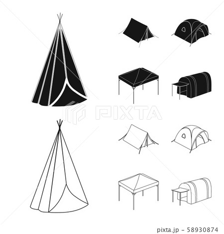 Vector design of tent and camp logo. Set of tent and forest stock symbol for web. 58930874