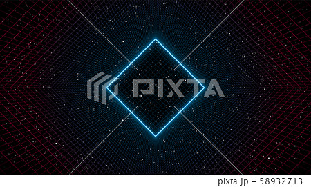 Newretrowave blue neon rhombus frame with blue pink laser perspective grid tunnel and blue laser 58932713