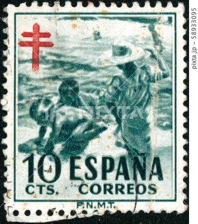 Vintage stamp printed in Spain 1951 shows children 58933095