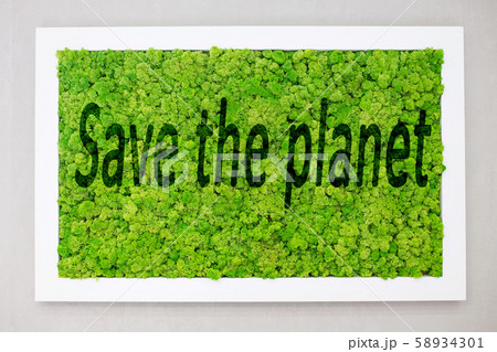 Painting of moss with the words save the planet. The problem of the environment and ecology. 58934301