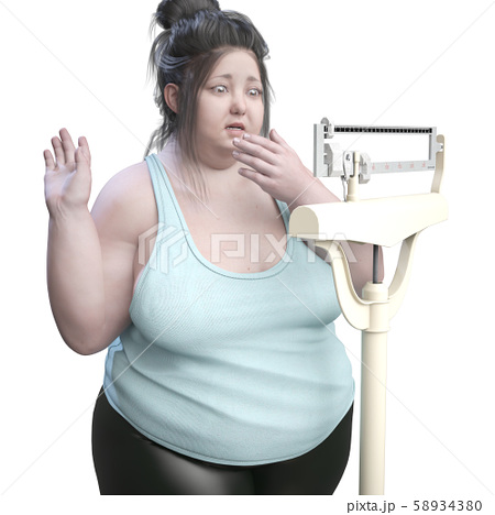 体重計測で悲鳴を上げる太った女性のイラスト素材