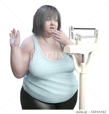 体重計測で悲鳴を上げる太った女性のイラスト素材 5343