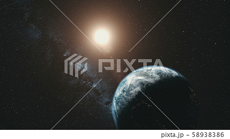 Earth orbit rotation sun beam milky way background Earth orbit rotation sun beam milky way background 58938386