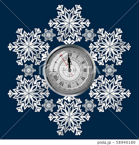 Clock on a background of snowflakes, a symbol of the upcoming Christmas. Clock on a background of snowflakes, a symbol of the upcoming Christmas. 58940180