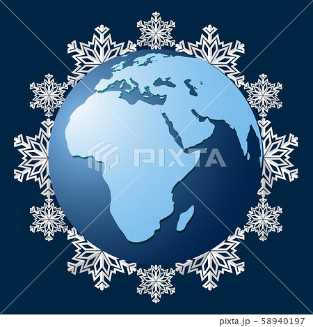 Planet Earth on a background of snowflakes, a symbol of the coming winter. 58940197