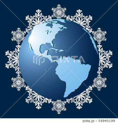 Planet Earth on a background of snowflakes, a symbol of the coming winter. 58940199