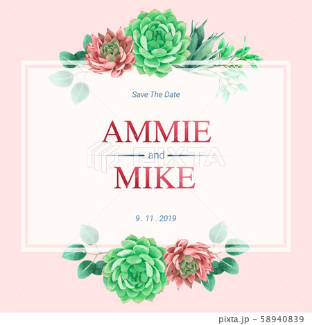 Cactus watercolor empty frame for invitation card 58940839