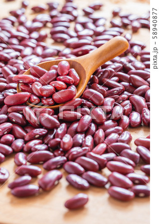 Close up red bean in wood spoon. Healthy food with 58940877