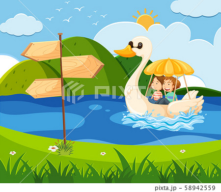A Couple Riding Swan Boat A Couple Riding Swan Boat 58942559