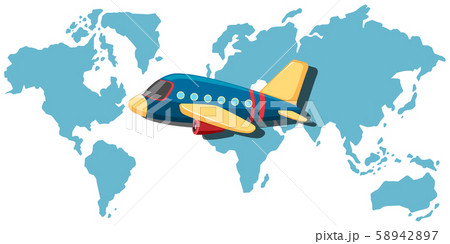 An Airplane Flying Over World Map 58942897