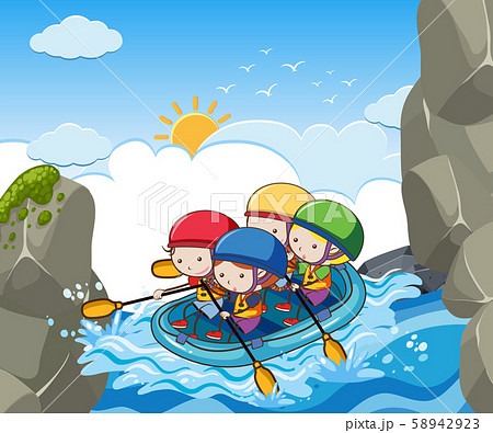 A Children Rafting In Riverのイラスト素材