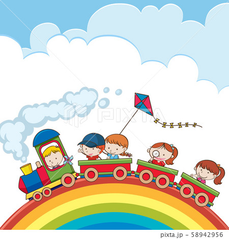 Train going over a rainbow 58942956