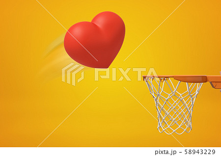 3d rendering of red heart flying into basketball hoop on yellow background 3d rendering of red heart flying into basketball hoop on yellow background 58943229