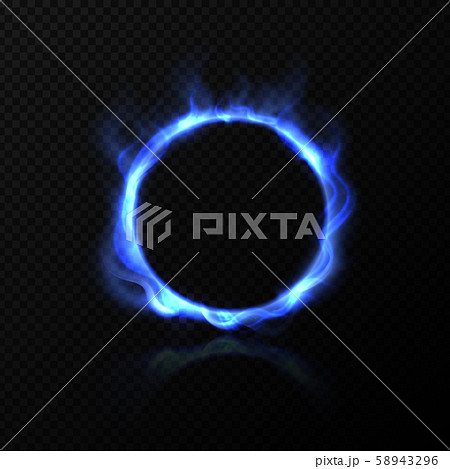 Realistic blue fire circle. Ring of blue fire with shiny flame effect. Vector burning round on black 58943296