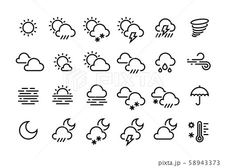 Weather Line Icons Sun Clouds Rain Snow Wind のイラスト素材