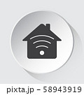house with signal - gray icon on white button 58943919