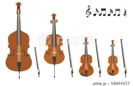 弦楽器のベクターイラストセット オーケストラ ブラスバンド 吹奏楽部 音楽のイラスト素材